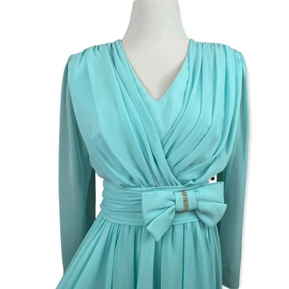 Vintage 70’s/ 80’s Miss Eliette Aqua Chiffon Maxi Evening Dress 8 - Picture 4 of 10
